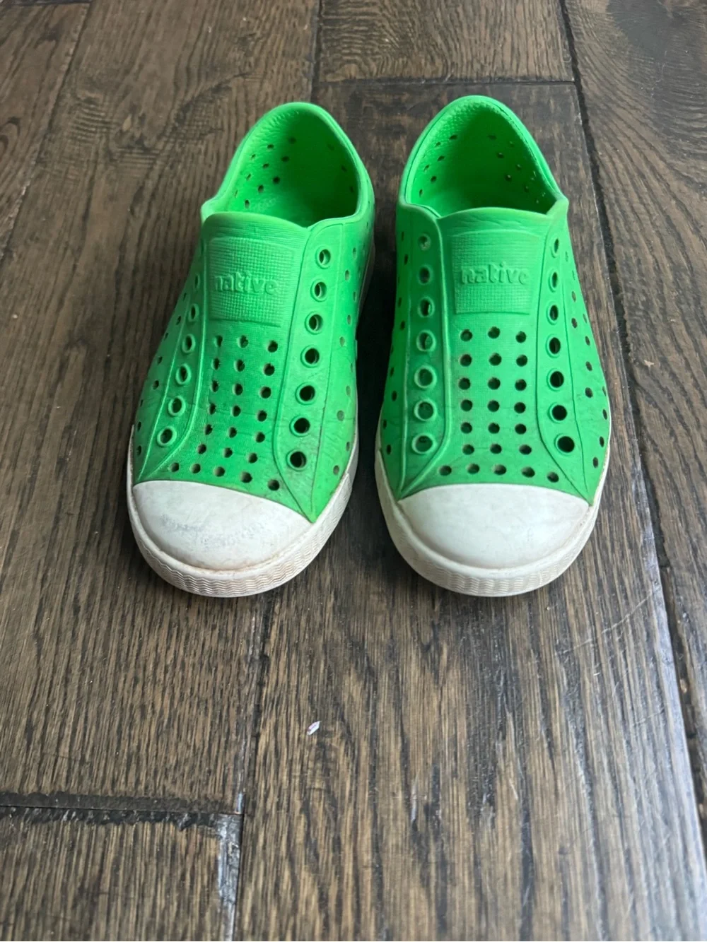 Native Kids Bright Green Slip-On Water Shoes with White Toe